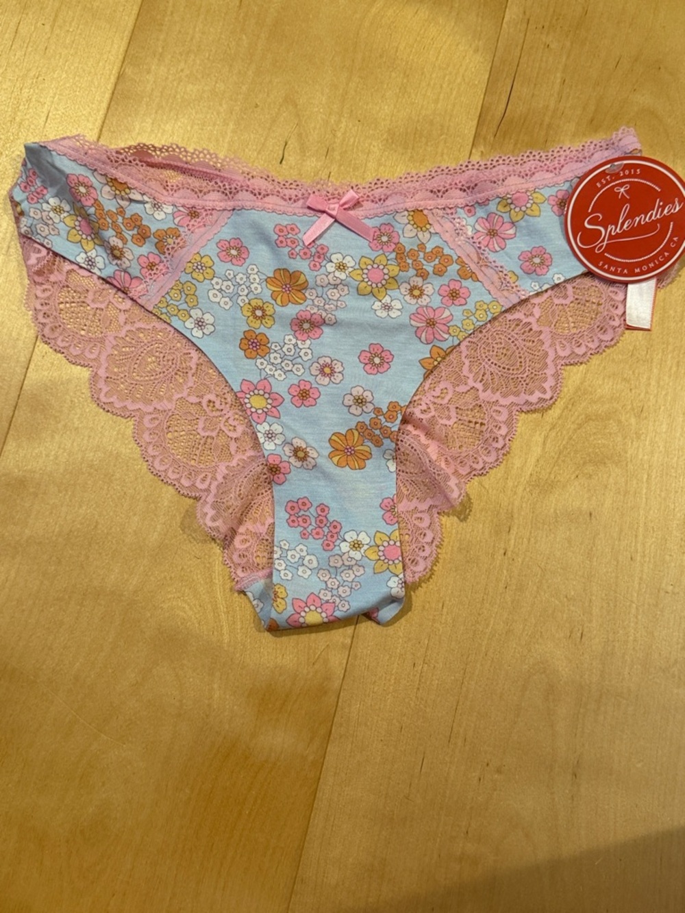Splendies Floral Lace Bikini Panty in Light Blue & Pink